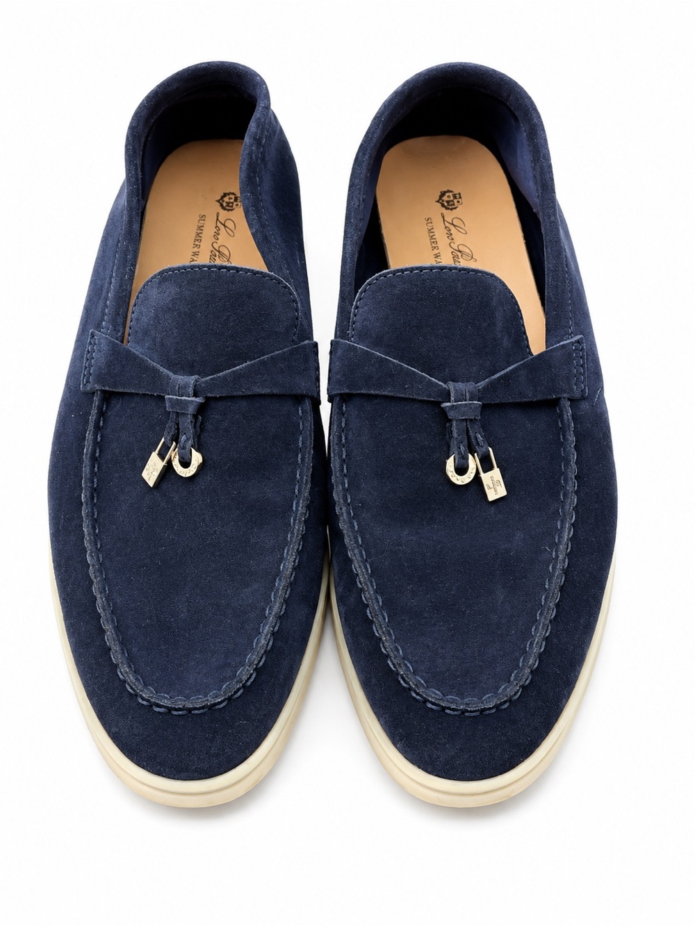 Loro Piana Summer Charms Walk Navy Suede Loafers Size 37 - Picture 2 of 10